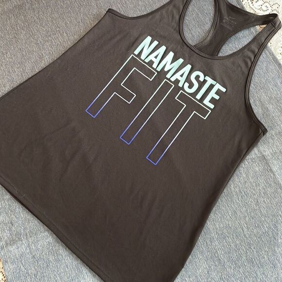 Nike Dri Fit Racerback Black Medium Tank Top NAMASTE FIT swoosh on the back - Picture 4 of 5